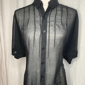 R.SWIADER Sheer black blouse size Med